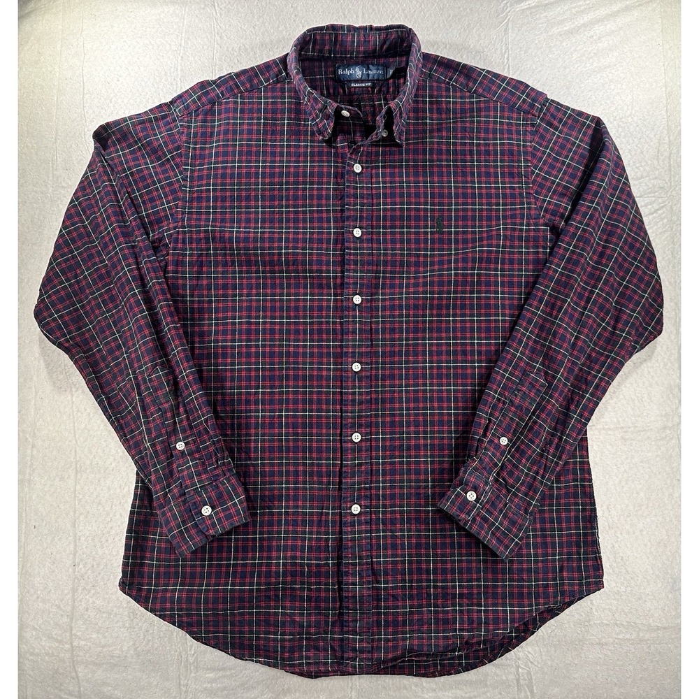 Ralph Lauren Classic Fit Tartan Plaid Long Sleeve Button Down Shirt Size L